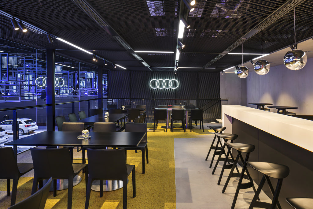 Audi logo in glass neon at Audi City Paris 2017